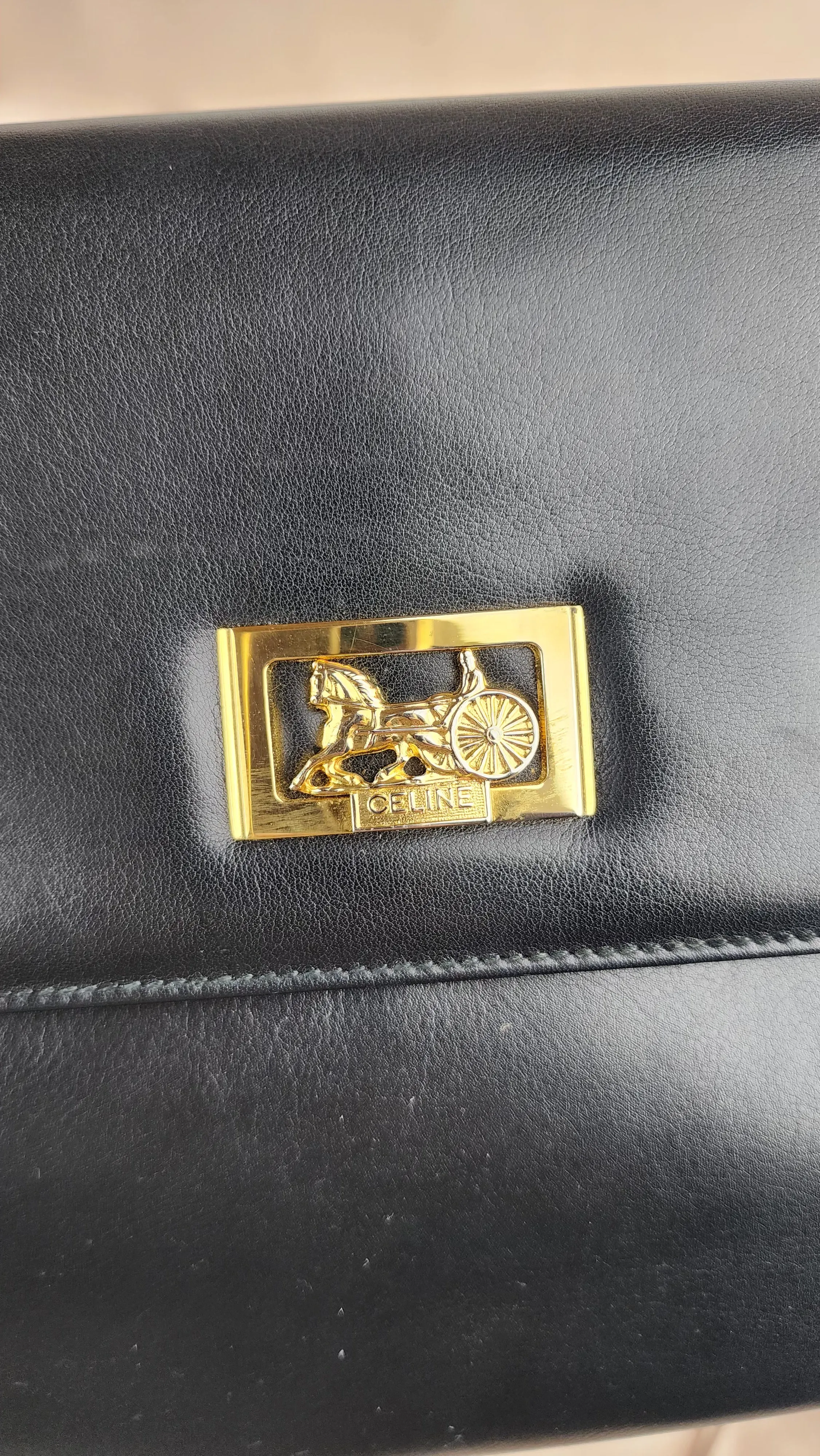 Celine Black Leather Horse & Carriage Clutch - 876