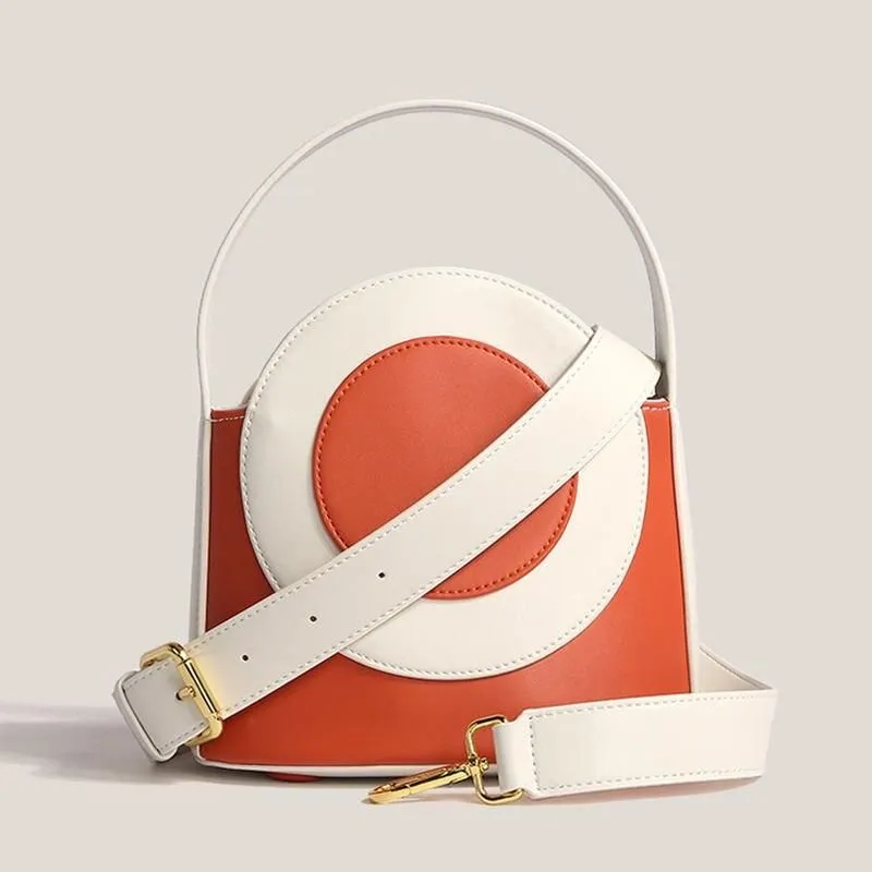 Chic Color Block Vegan Leather Bucket Bag