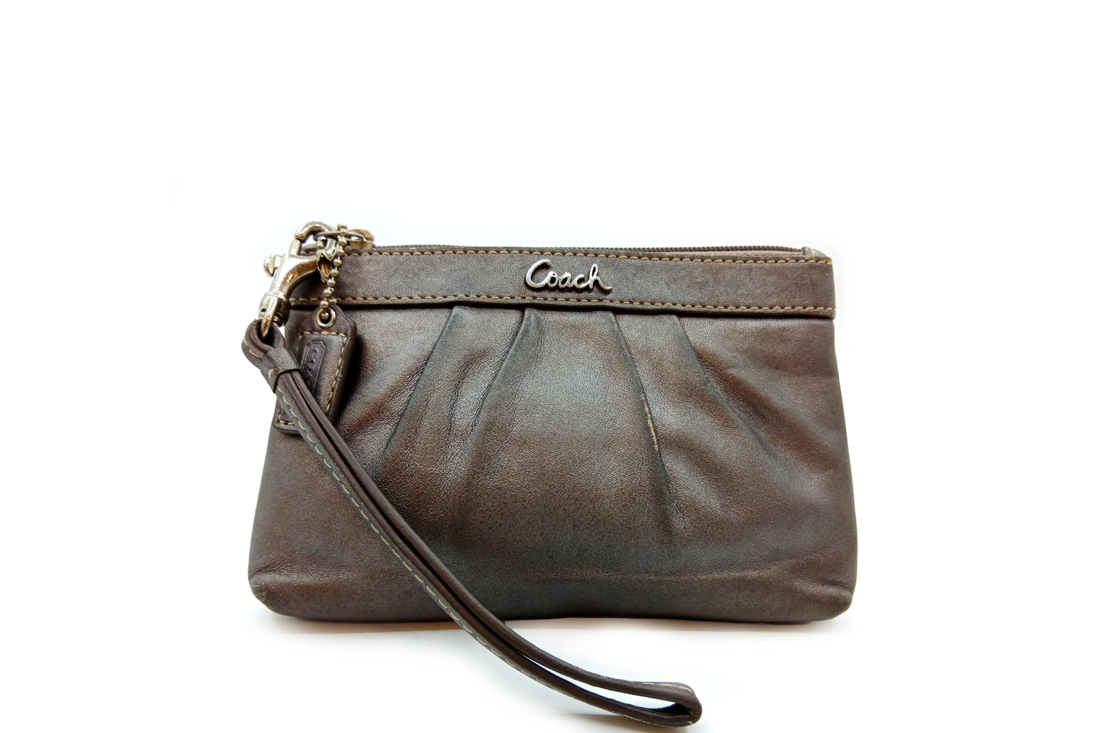 COACH WRISTLET GRAY LEATHER SLIVER HARDWARE