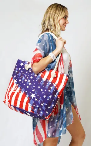 EBB10600US AMERICAN FLAG PRINT TOTE BAG