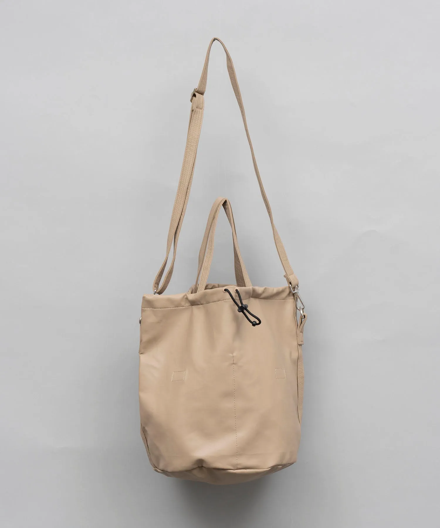 【EX】Vegan Leather Effect Shoulder Drawstring Bag