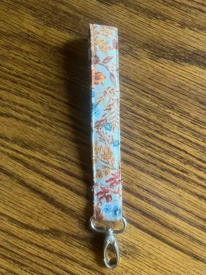 Gray Fall Floral Handmade Wristlet Keychain