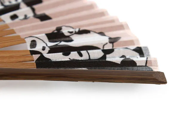 Japanese Sensu Foldable fan with a Fan bag / Beige, Panda