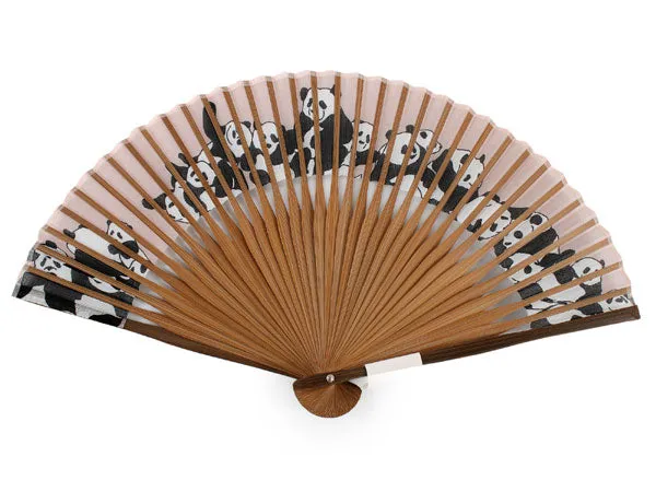 Japanese Sensu Foldable fan with a Fan bag / Beige, Panda