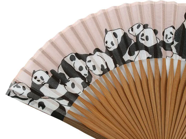 Japanese Sensu Foldable fan with a Fan bag / Beige, Panda