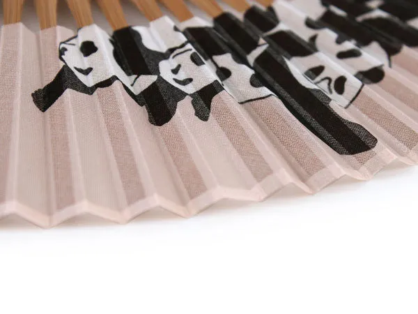 Japanese Sensu Foldable fan with a Fan bag / Beige, Panda
