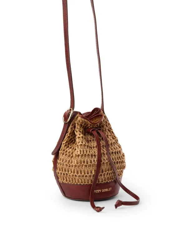Mini Bucket Bag In Leather With Raffia : Tan